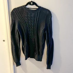 Frame crewneck cable knit sweater, black, size XS